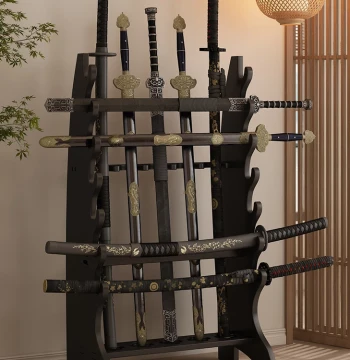 Floor-Standing Integrated Weapon Rack for Halberds, Spears, Axes, and Staffs, Vertical Eighteen Weapons Stand, Sword Rest, Martial Arts Equipment, Guan Gong Rack