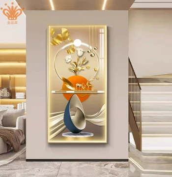 Light Luxury Entrance Hallway Decorative Painting: Grand Elk Corridor LED Light-Up Art, Modern Minimalist Illuminated Foyer Picture