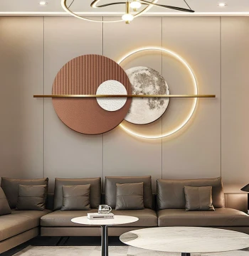 Modern Light Luxury Living Room Decorative Painting, Premium Sofa Background Wall Art, 2026 New Moon Glow Lamp Mural