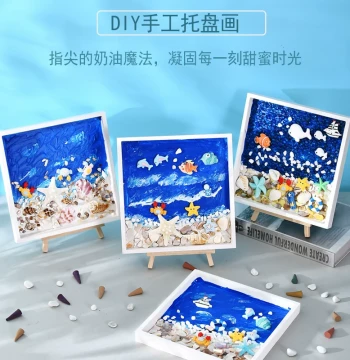 Handmade Shell Painting DIY: Photo Frame Collage with Cream Glue Materials, Craft Production with Texture for Children, Ocean Theme