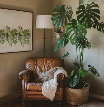 Monstera Artificial Greenery High-End Light Luxury Living Room Office Bionic Plant Potted Floor Standing Ornament Decorative Fake Tree
