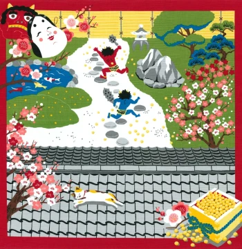 Made in Japan: Mike the Calico Cat's Dream Diary Small Furoshiki Cloth for Setsubun Bean-Throwing Festival, Square Scarf/Wall Hanging, Free Shipping on Orders Over 100