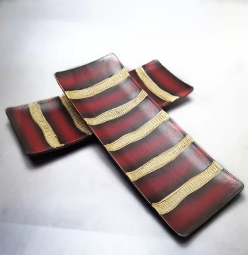 South American Style Green Striped Handcrafted Decorative Plate: Wooden Candle Holder, Long Towel Tray, and Snack Platter