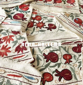 Imported Handmade Small-Size Embroidered Pomegranate Pattern Tablecloth, Placemat, Tea Mat, Hanging Cloth, Wall Art, Small Blanket, Decorative Fabric