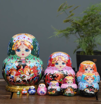 Russian Nesting Dolls, 10 Layers, Air-Dried Linden Wood with Spray Painting, Children's Educational Toy Ornament, Girls' Holiday Gift, Harbin