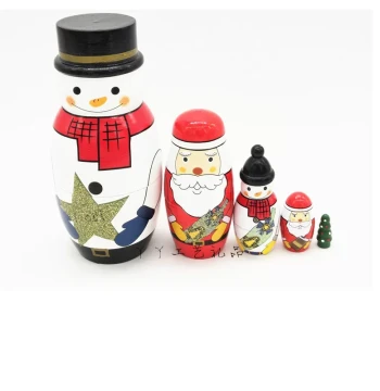 [Free Shipping] Five-Layer Snowman Christmas Russian Nesting Dolls, Wooden Craft Gift Toy for Birthday