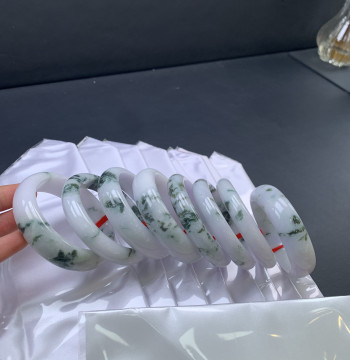 Slight Flaw 59-60mm Large Size Wide Band Floating Flower Jade Bangle, Natural Burmese Jadeite A-Grade