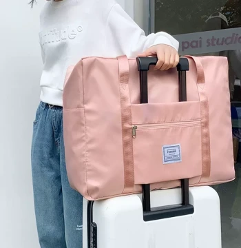 398 Free Shipping [Diagonal Stripe] Large Capacity 32L Handheld Travel Bag Foldable Fits Over Trolley Luggage