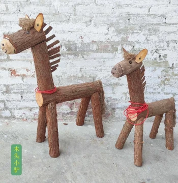 Wooden Donkey Creative Small Wooden Donkey Puppet Wood Prop Internet-Famous Window Display Clothing Showcase Raw Wood Decorative Craft