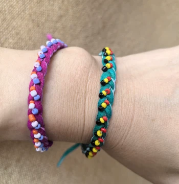Clearance Afrina Kenya African Specialty Woven Handicrafts Genuine Sheepskin Seed Bead Decorated Bracelet Bangle