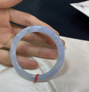 Special offer with minor flaws: 54.7 icy purple lavender jade bangle, natural Burmese purple jade bracelet, unique bangle