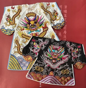 Seventh and Eighth Grandpa Puppet Embroidered Costumes - Zhangzhou Cloth Bag Puppet Outfits, Peking Opera Mini Costumes, Hand Embroidery