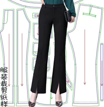Women's Slim Fit Stretch Flare Pants Sewing Pattern: High-Waisted Wide-Leg Split Trousers Template