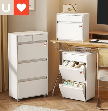 Younai Under-Desk Storage Cabinet, Tool-Free Assembly, Desktop Drawer-Style Narrow Storage Unit, Household Double-Grid Five-Drawer Flip-Top Cabinet