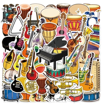 50 Music Band Instrument Graffiti Stickers for Guitar, Piano, Drums - Waterproof Decals for Phone Cases & Luggage