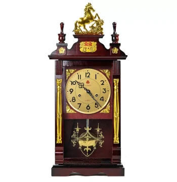 Vintage Mechanical Mantel Clock with Key-Wind Spring Movement - Solid Brass Mechanism, Solid Wood Chiming Clock for Living Room