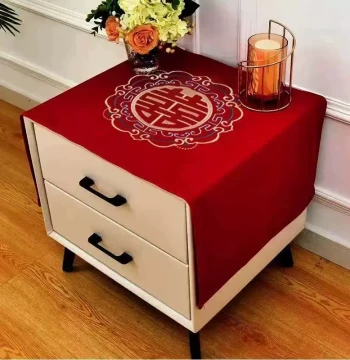 Wedding Red Bedside Table Cover Cloth Chinese Heat Transfer Double Happiness Tablecloth Washing Machine Refrigerator Dust Cover Tea Table Tablecloth