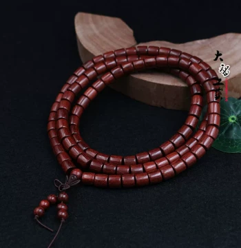 Zambian Blood Sandalwood Barrel Bead Bracelet - 108 Small-Leaf Red Sandalwood Prayer Beads