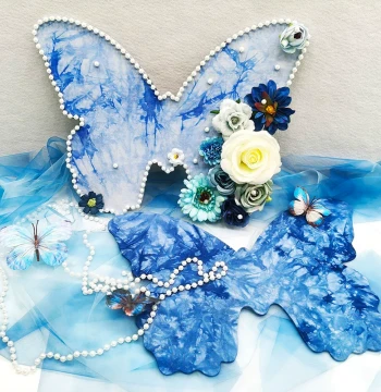 Kindergarten Folding Fan Supplies, Fabric Flowers, Tie-Dye Ethnic Accessories, Blue Rose, Handmade DIY Materials