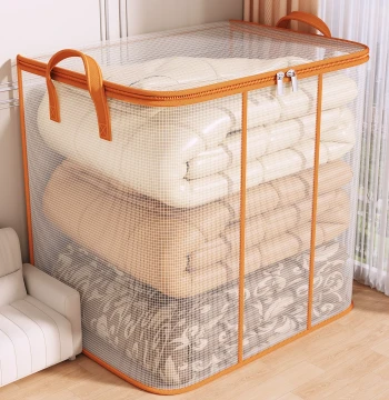 Clothes Storage Box, Transparent Household Large Capacity Extra-Large Garment Organizer Bin, Moving Packing Bag, Storage Crate Box