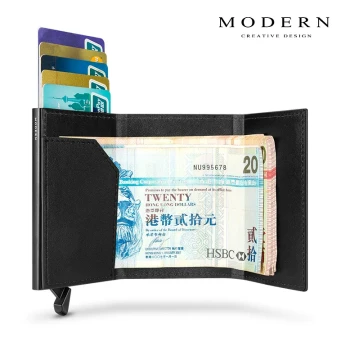 Germany MODERN Aluminum Electronic NFC Anti-Theft Card Holder Genuine Leather Card Case Wallet Convenient Metal Money Clip Card Sleeve