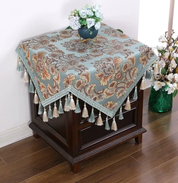 American Style Premium Nightstand Cover - Luxury Tassel Jacquard Fabric Square Cloth for European Bedroom Bedside Tables