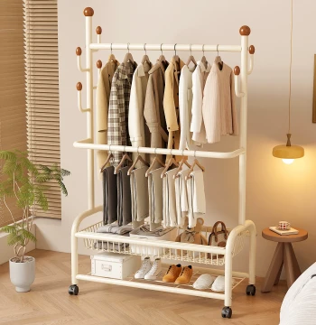 Floor-Standing Clothes Rack Bedroom Semi-Clean Garment Hanger Home Iron Metal Simple Drying Rack Living Room Mobile Coat Rack