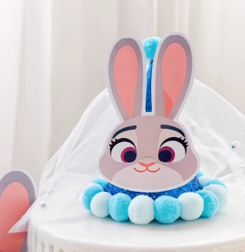 10th Birthday Party Setup - Zootopia Judy Hopps Theme Party Hats, Dessert Table, Cake Stand, and Decorations