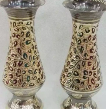 8-inch Copper Vase, Pakistani Copper Ware, Random Floral Patterns on Copper Bottle
