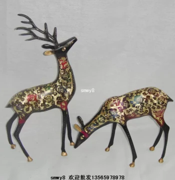 16-Inch Colorful Confronting Deer - Handmade Pakistani Copper Statue, Perfect Wedding Gift