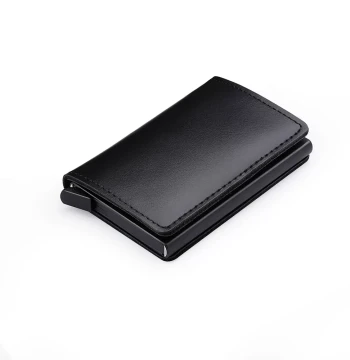 Top-Grain Leather Business Credit Card Holder with High-Quality Genuine Leather and Metal Aluminum Shell, RFID Blocking Men's Wallet