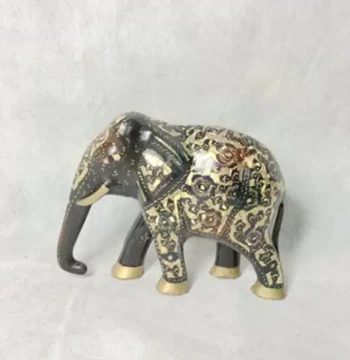 14-inch Colorful Wealth-Elephant - Pakistani Copperware Bronze Elephant Statue