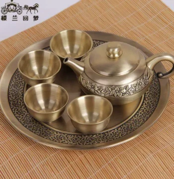 Tea Set Teapot Copper Teapot Tea Set Metal Tea Set Gift Present Random Pattern Tea Set Copper