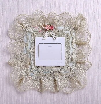 Lace Fabric Switch Stickers and Covers, Single/Double Switch with Pocket, Phone Charging Socket Protector, Decorative Switch Cover