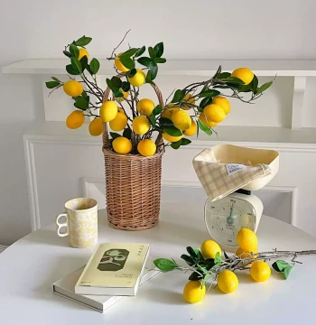 ins Minimalist Artificial Flower Branches with Lemon Fruits Long Stems for Living Room Home Floral Soft Decoration Arrangement Ornament