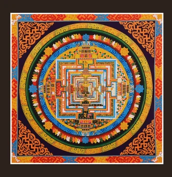 Zangcun Hand-Painted Thangka Mandala, Nepalese Tibetan Craft with Natural Mineral Pigments, Decorative Wall Art for Living Room and Entryway