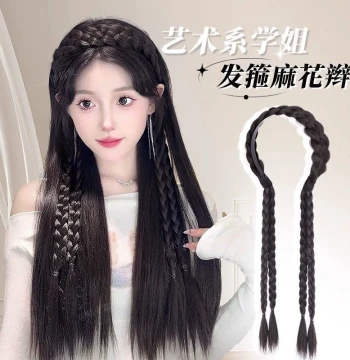 Women's Fake Braided Hair Extensions 2025 New Style - Viral Headband with Integrated Twist Braid, Natural-Looking Ponytail