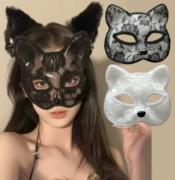 Fox Mask Halloween Cosplay Cat Face Lace Mysterious Cat Eye Half-Face Mask Sexy Photo Prop