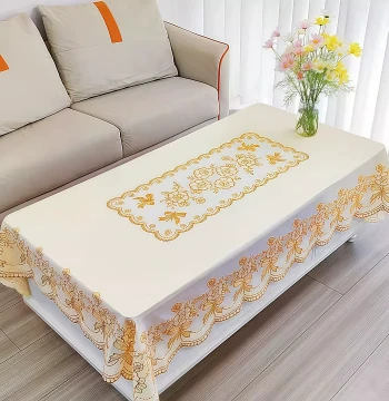 Waterproof, Oil-Proof, No-Wash, Heat-Resistant Rectangular Tablecloth with Gold Foil for Living Room and Coffee Table