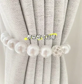 Pair of Pearl Curtain Tiebacks, Luxury High-End Simple Magnetic Curtain Holdbacks and Decorative Gathering Bands for Sheer Curtains