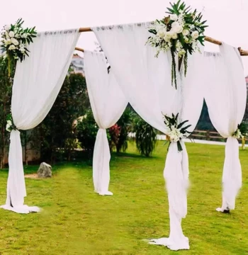 Tulle Wedding Chair Back Sash Swiss Tulle Wedding Chair Decoration Organza Netting White Yarn Bamboo Joint Chair Fabric Ceiling Draping