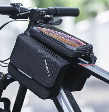 ROCKBROS Bicycle Bag with Touch Screen, Front Tube Bag, Top Tube Bag, Mountain Bike Saddle Bag, Cycling Gear Accessories