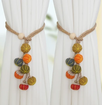 Curtain Tie-Back Strap, Cartoon Fabric Pumpkin Series Sheer Curtain Bundle Holder, Hanging Ball Tie Rope, Storage Buckle, Hemp Rope K-373