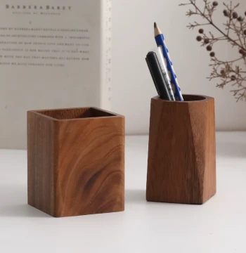 Solid Wood Pen Holder - Walnut Desktop Organizer Box for Office, Creative High-End Cute Decorative Stationery Item
