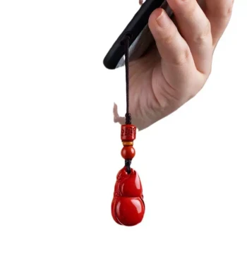 Natural Cinnabar Car Keychain Pendant, Exquisite Hand-Woven Gourd for Peace and Good Luck, Mobile Phone Chain Accessory for Men and Women