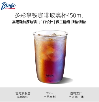 Bincoo Colorful Glass Cups for Latte, Pour-Over, Heat-Resistant Latte Art Coffee Mugs, Specialty Cocktails, Large Capacity Iced Americano