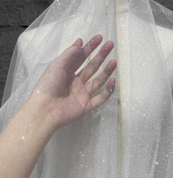 White Mesh Fabric with Gold Foil Sequins, Shiny Tulle for Wedding Decorations, Stage Costumes, and Apparel