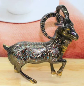 Imported Pakistani Handicraft Copper Sculpture - 14-Inch 'Three Goats Bring Prosperity' Lucky Ram Statue BT481