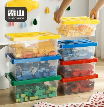 SHIMOYAMA Toy Storage Box with Magnetic Tiles, Building Blocks, and Book Sorting Organizer, Transparent Plastic Home Storage Container with Lid