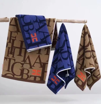 Jacquard Face Towels with Interrupted Stripe Pattern, Adult Couples Large Hand Towels, Labor Protection Logo Embroidery for Street Vending